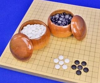 囲碁セット ヒバ1寸卓上碁盤セット（蛤碁石28号・桜碁笥大）
